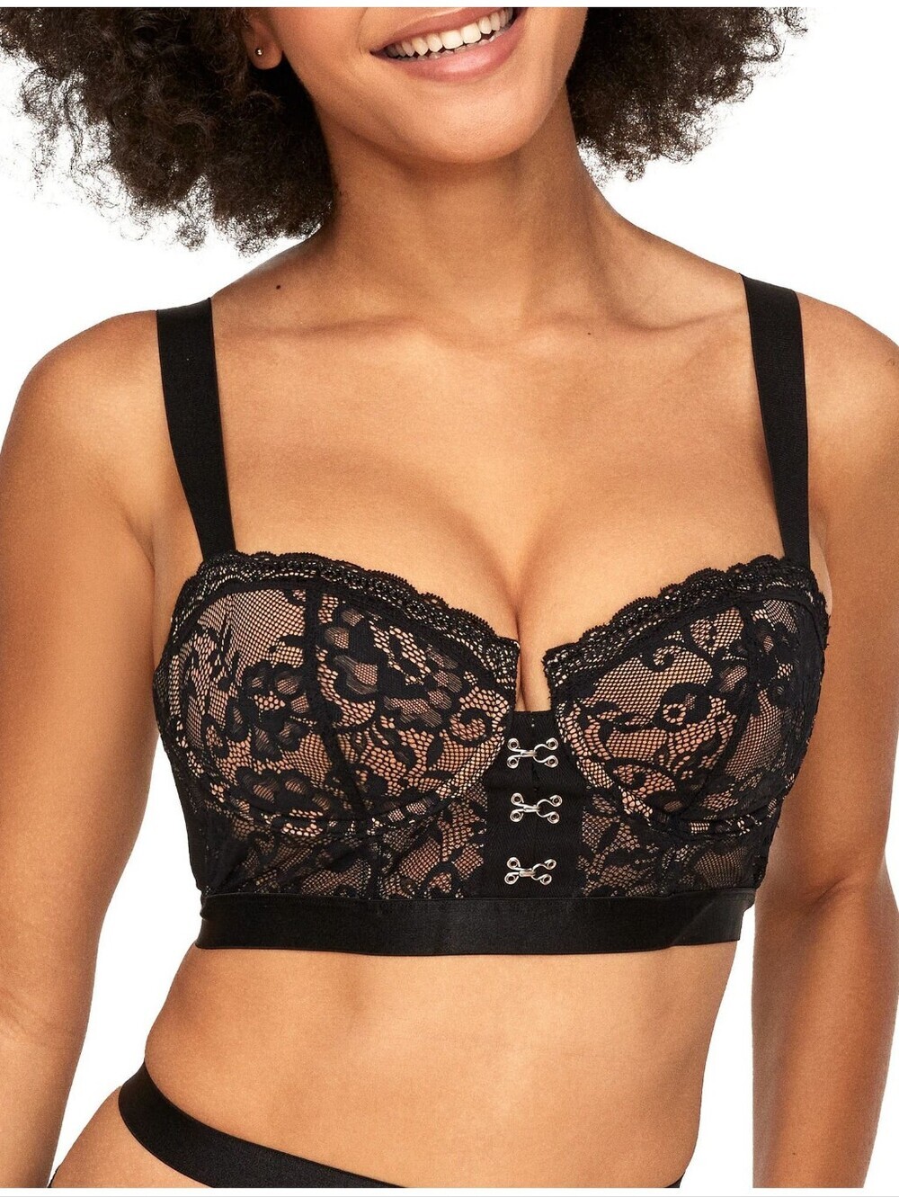 Adore Me Temperance 38C Black Lace Longline Balconette Bra NWOT Coquette Corset - Picture 2 of 10